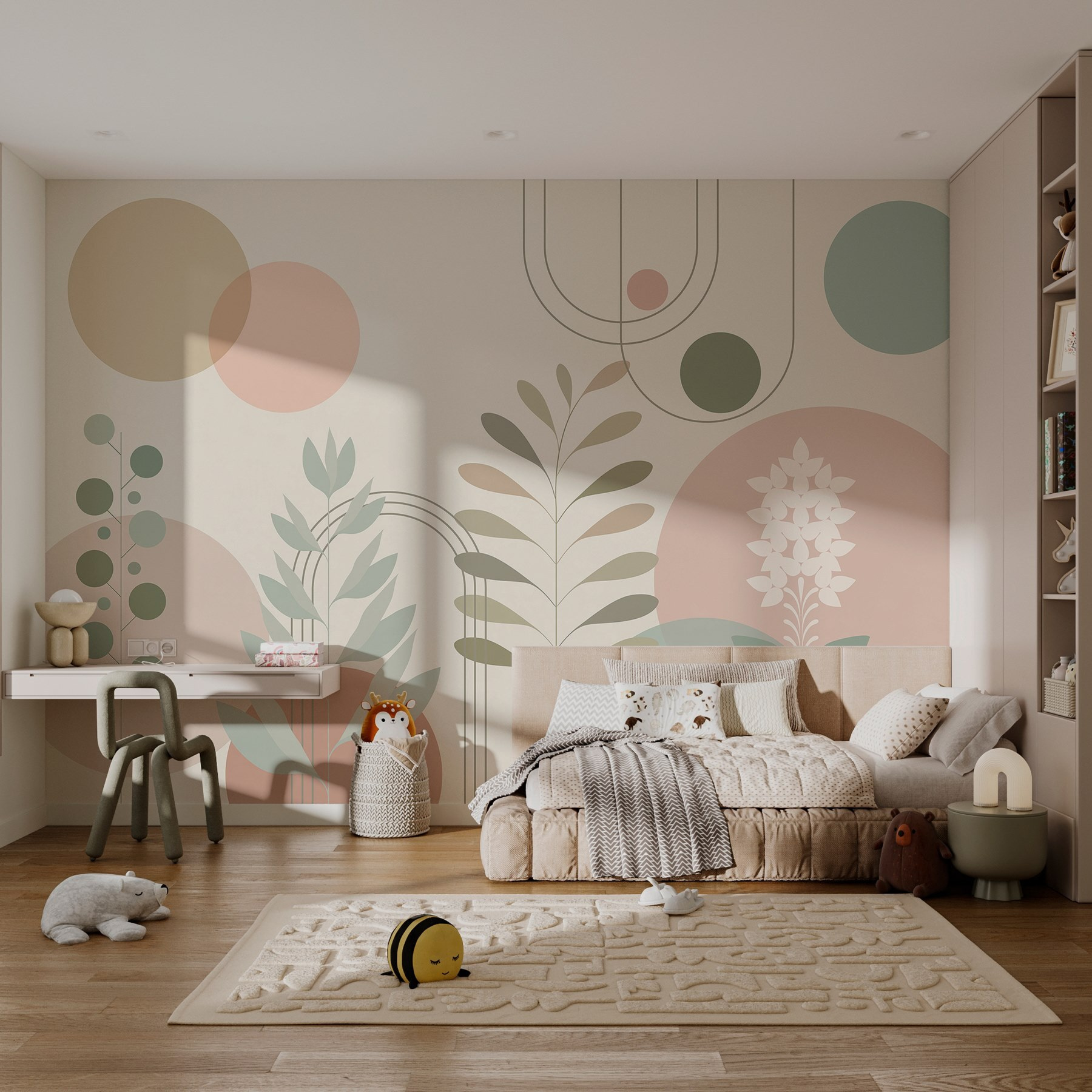 Abstraktný botanický dizajn s jemnými farbami