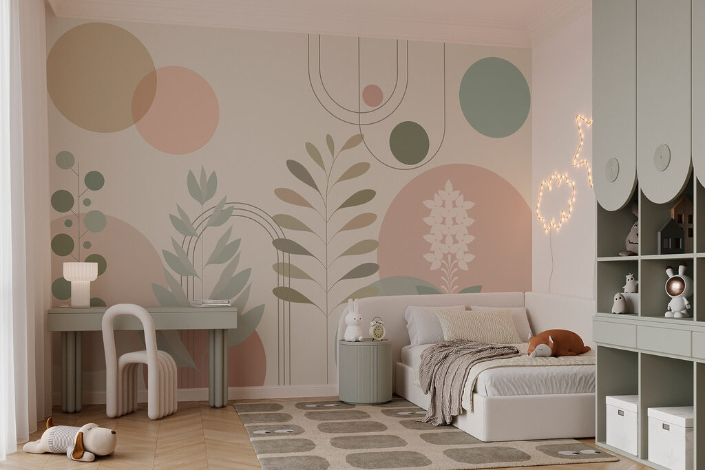 Abstraktný botanický dizajn s jemnými farbami