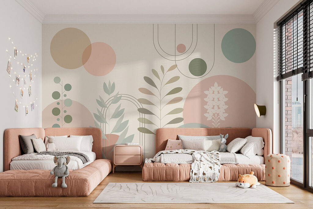 Abstraktný botanický dizajn s jemnými farbami