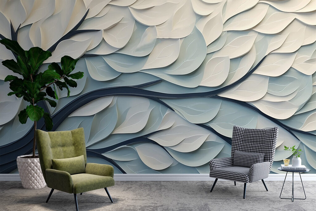 White and blue tree with leaves White and blue tree with leaves