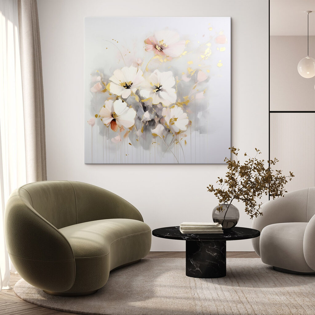 Painting of flowers on a white surface Painting of flowers on a white surface