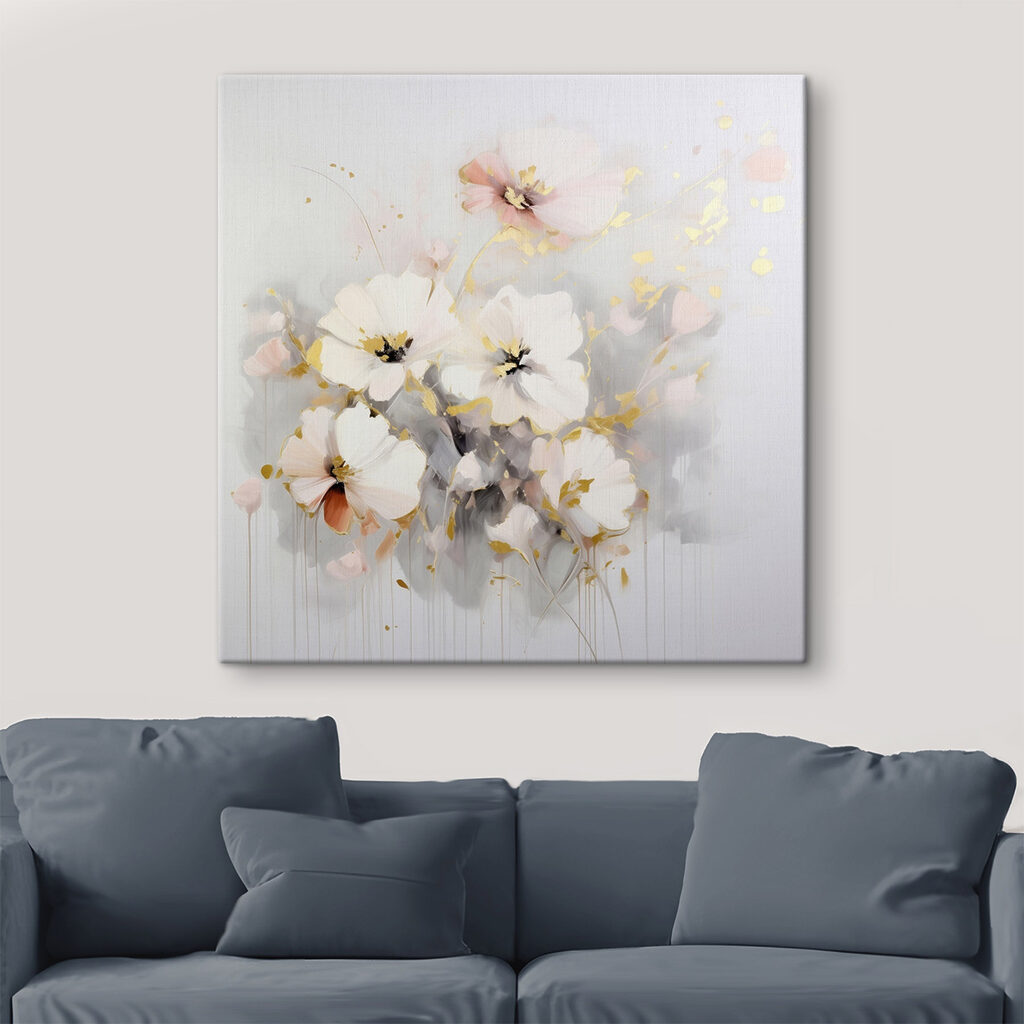 Painting of flowers on a white surface Painting of flowers on a white surface