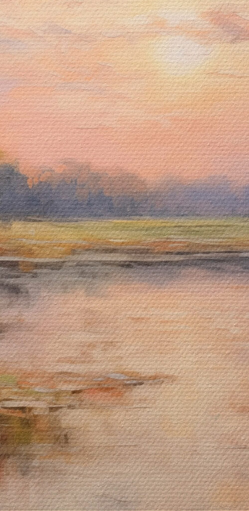 Painting of a lake with flowers Painting of a lake with flowers