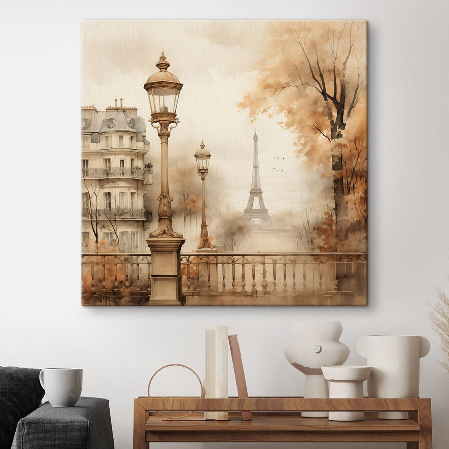 Pouličná lampa a stromy s vežou v pozadí