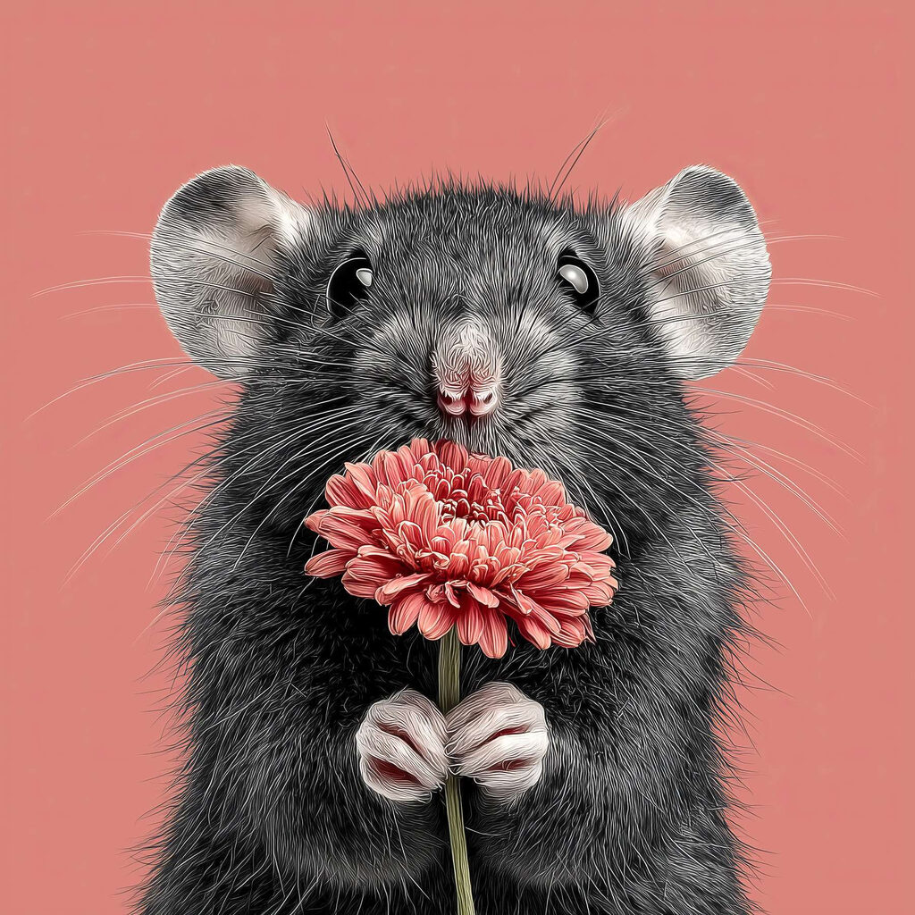 Mouse holding a flower