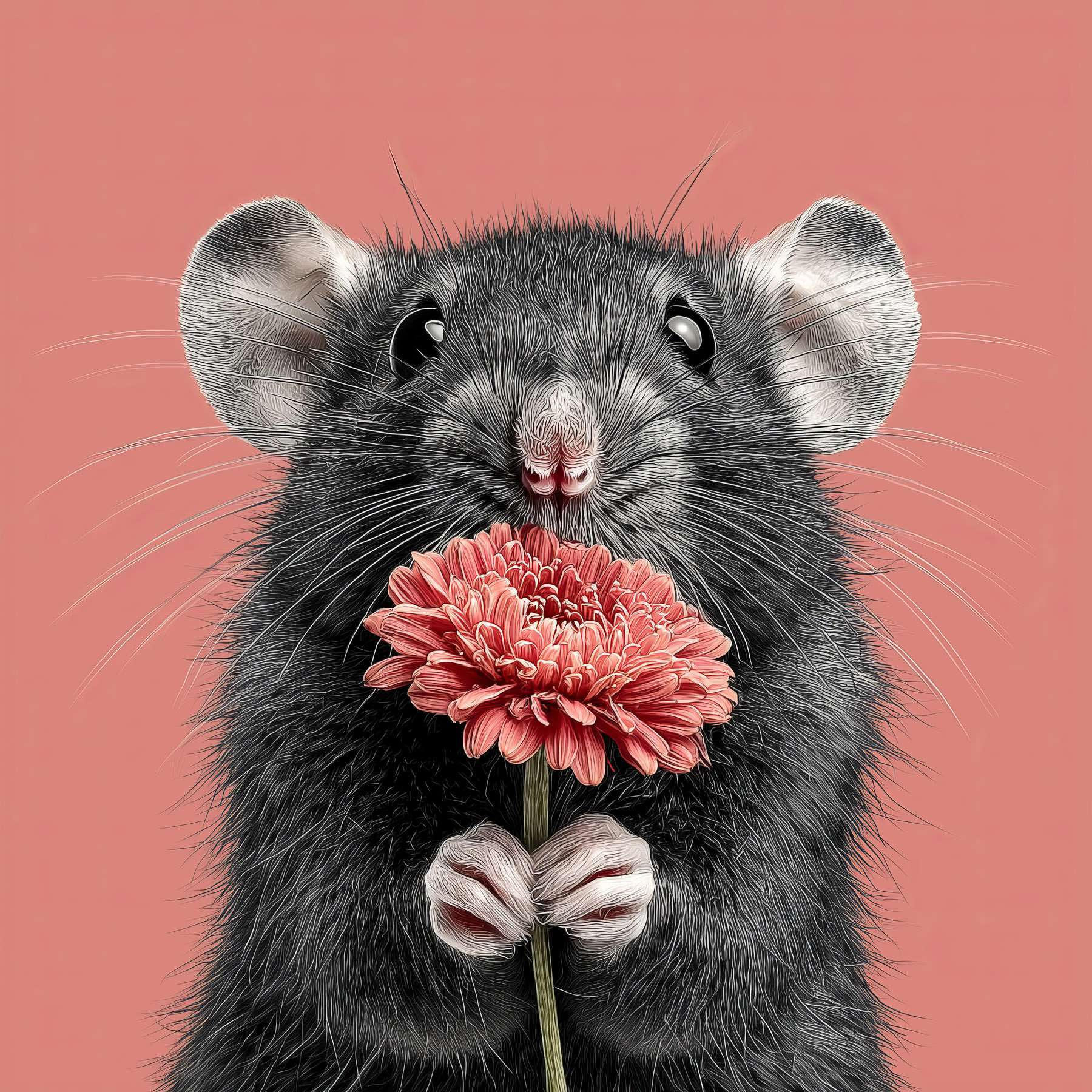 Mouse holding a flower