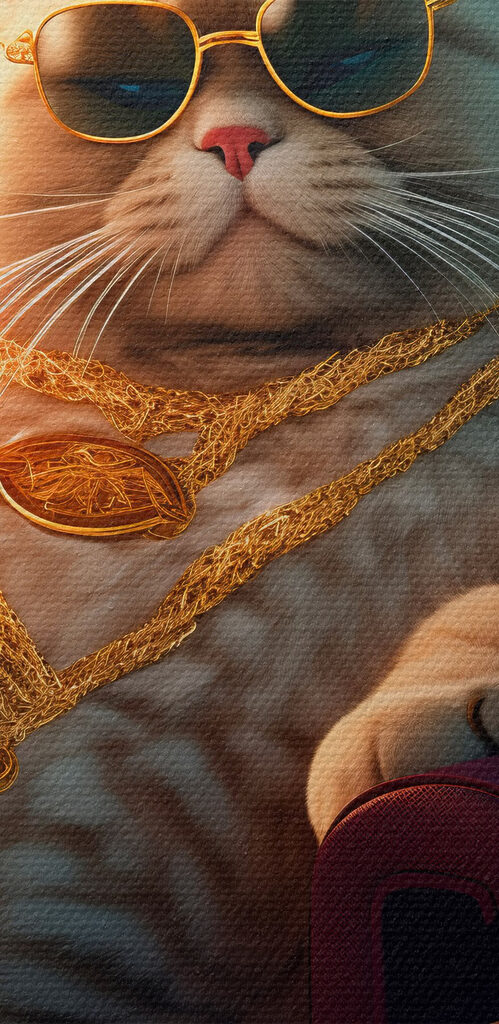 Cat wearing sunglasses and a necklace sitting in a chair Cat wearing sunglasses and a necklace sitting in a chair