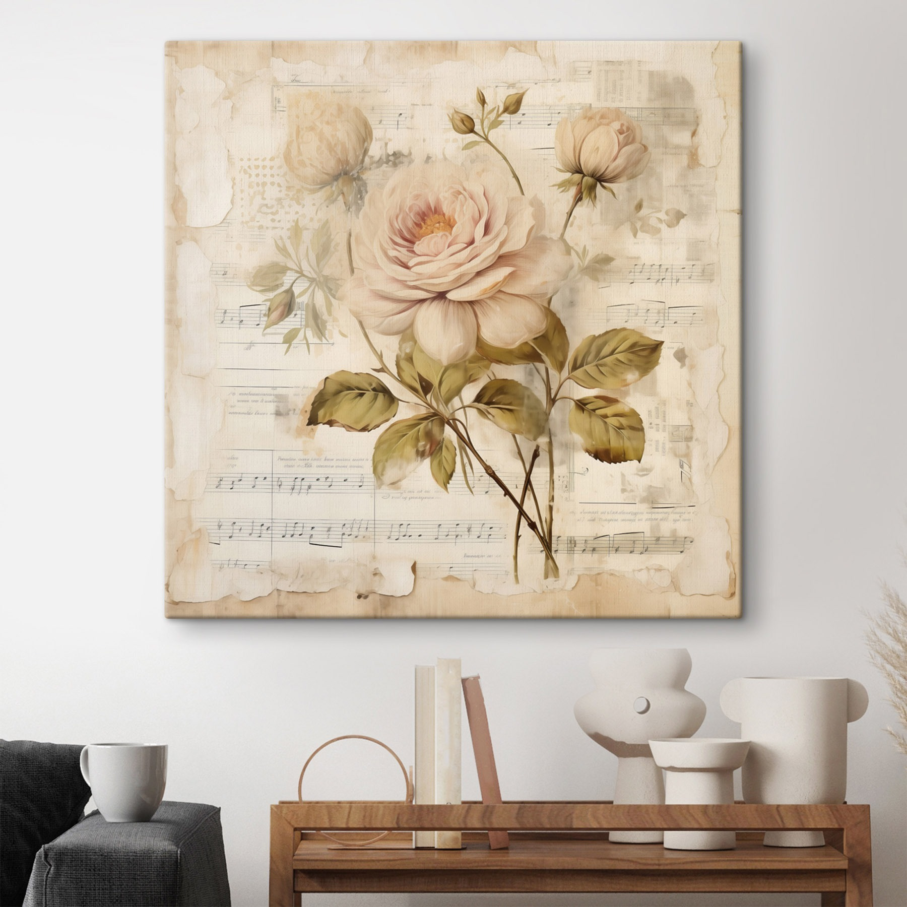 Painting of flowers on a sheet of music Painting of flowers on a sheet of music