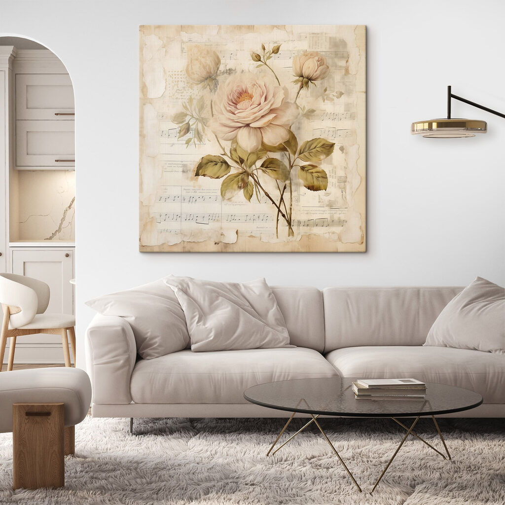 Painting of flowers on a sheet of music Painting of flowers on a sheet of music