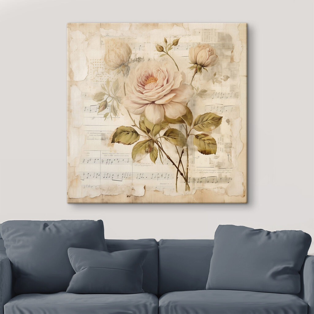 Painting of flowers on a sheet of music Painting of flowers on a sheet of music
