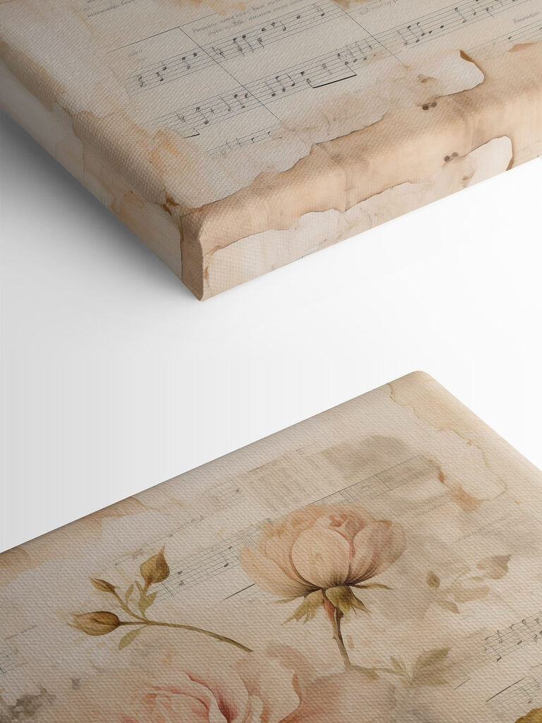 Painting of flowers on a sheet of music Painting of flowers on a sheet of music