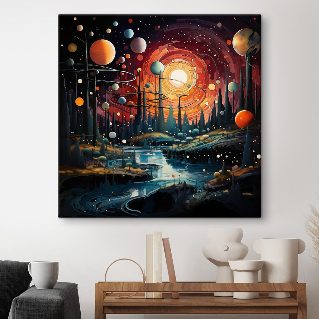 Landscape with trees and planets Landscape with trees and planets