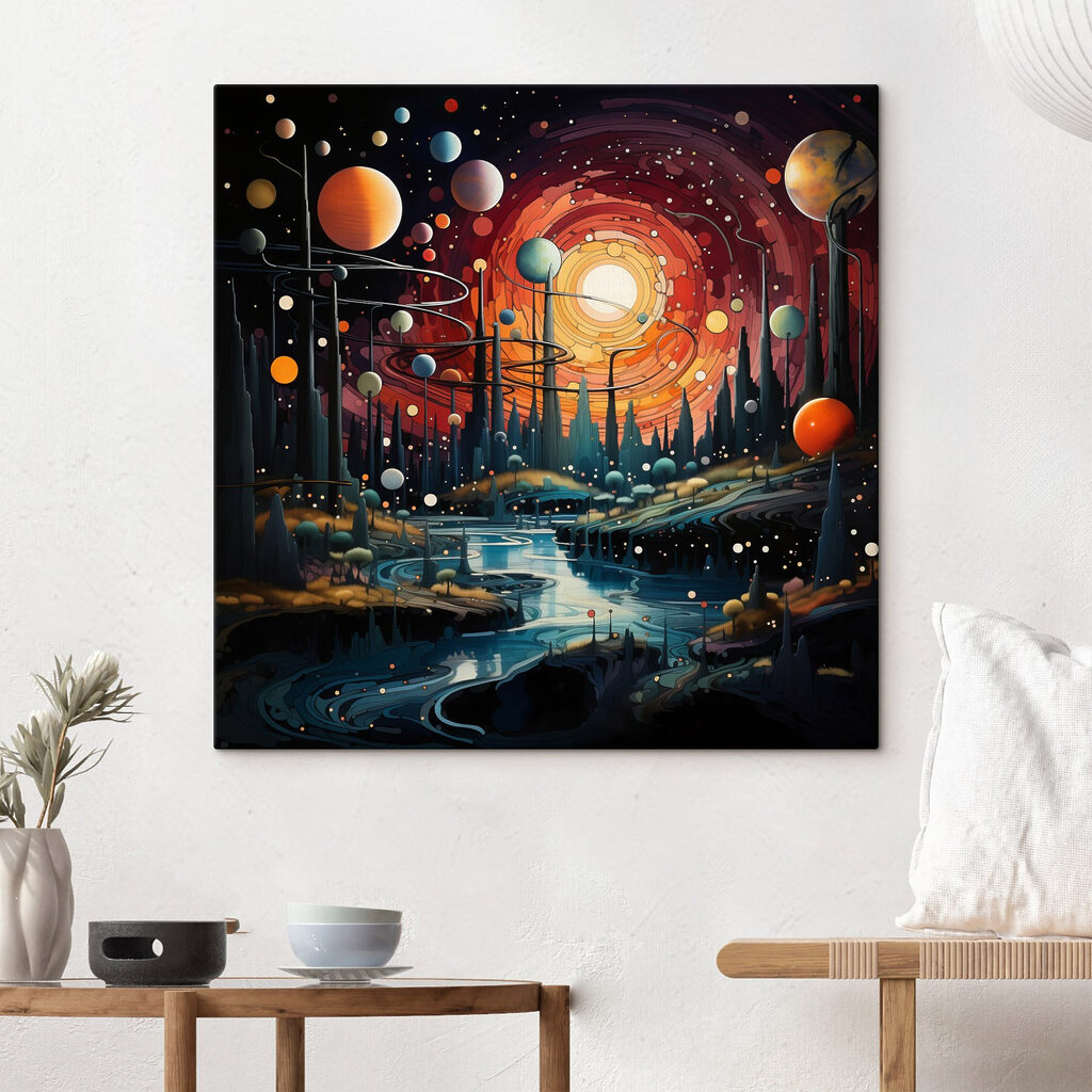 Landscape with trees and planets Landscape with trees and planets