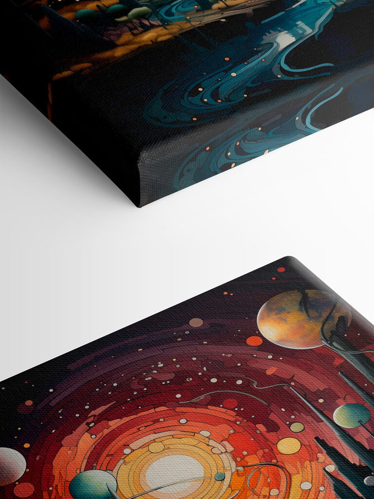 Landscape with trees and planets Landscape with trees and planets