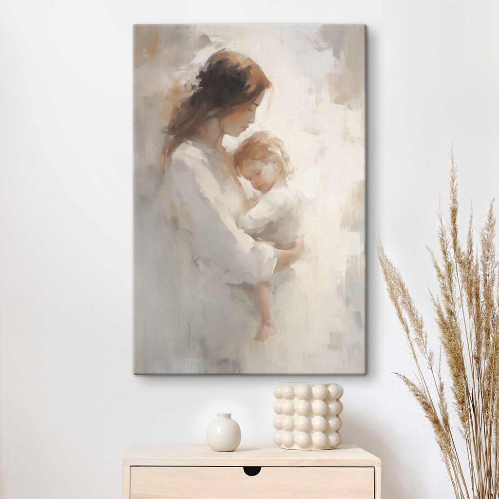 Painting of a woman holding a baby Painting of a woman holding a baby