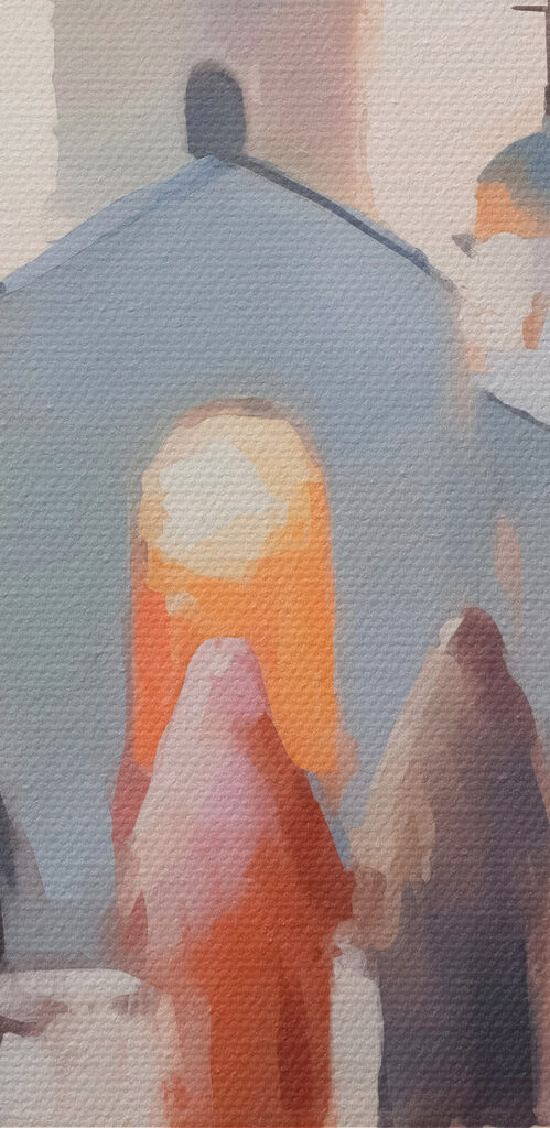 Group of people walking in front of a church Group of people walking in front of a church