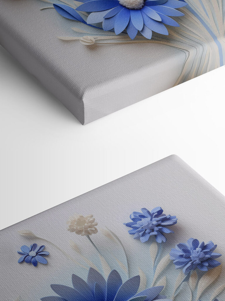 Blue and white paper flowers