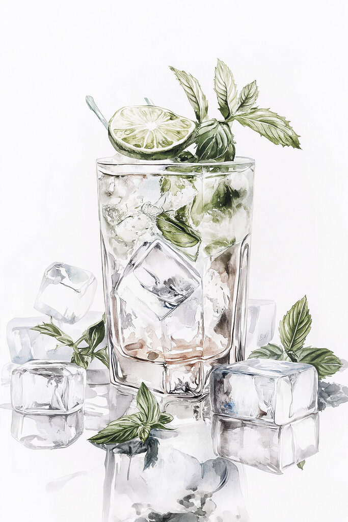 Glass with ice and lime on top Glass with ice and lime on top