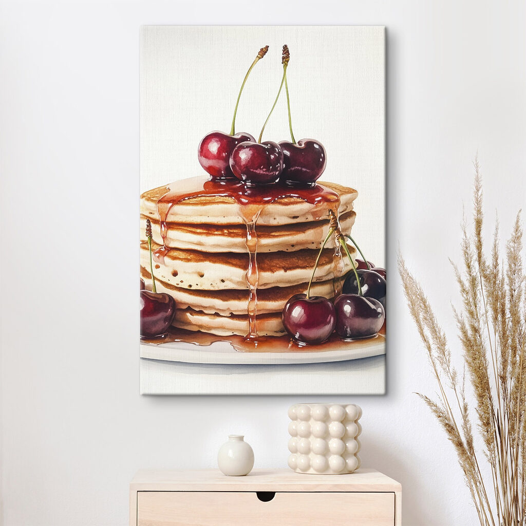 Stack of pancakes with cherries on top Stack of pancakes with cherries on top