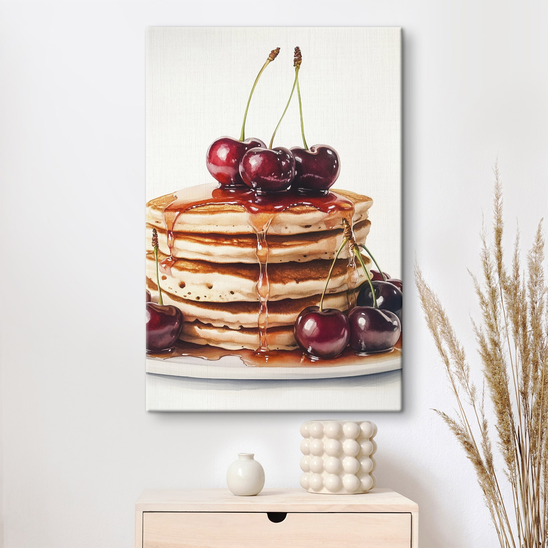 Stack of pancakes with cherries on top Stack of pancakes with cherries on top