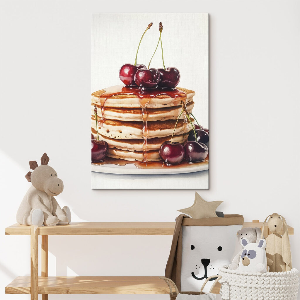 Stack of pancakes with cherries on top Stack of pancakes with cherries on top