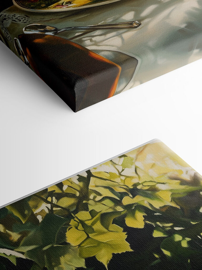 Plate of sandwiches and fruit on a table