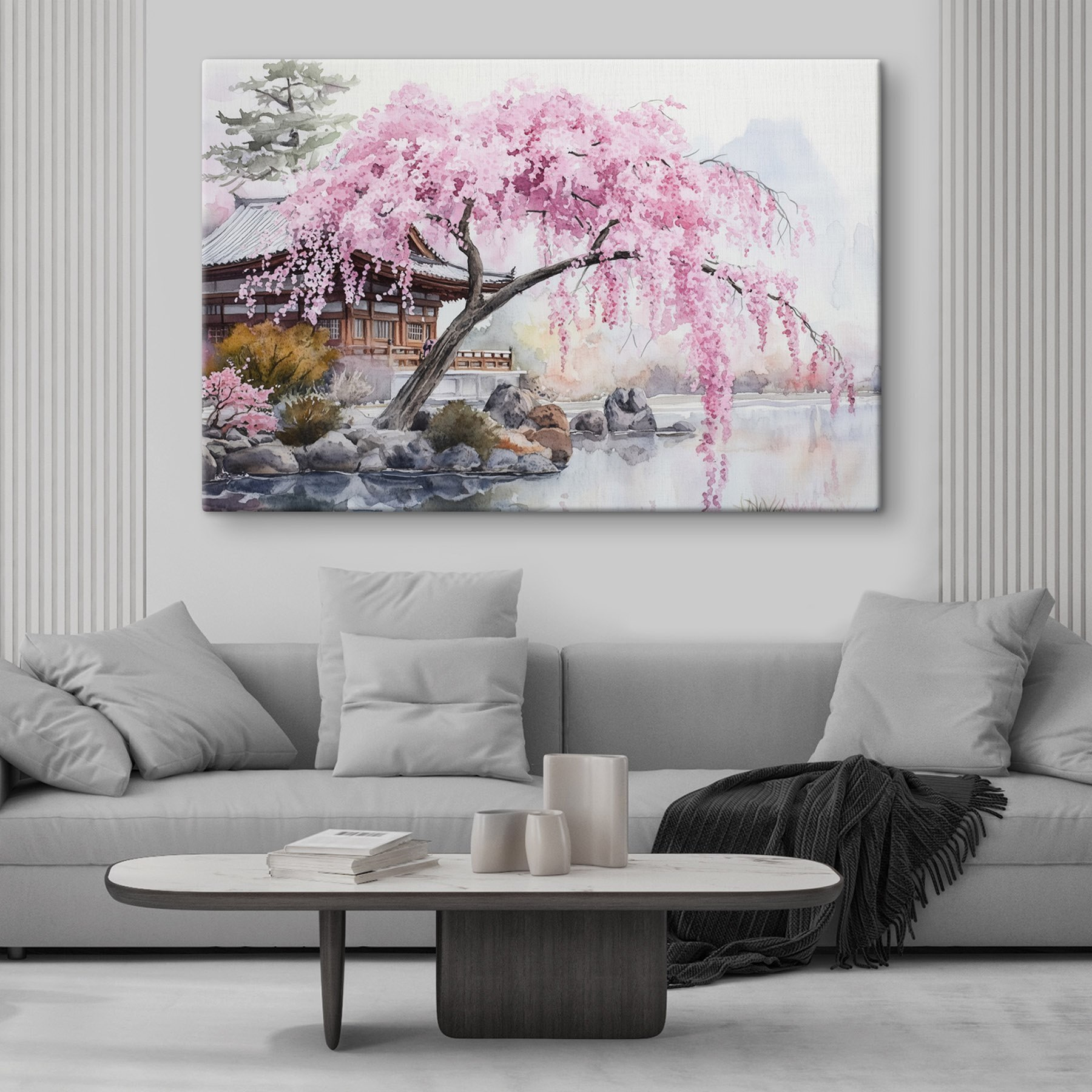 Watercolor painting of a tree with pink flowers Watercolor painting of a tree with pink flowers