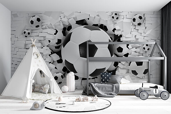 Skupina futbalových lôpt v kope tehál Skupina futbalových lôpt v kope tehál