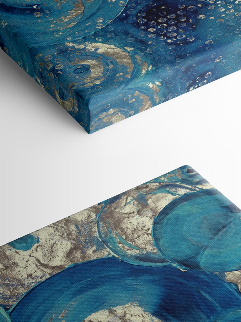 A blue and silver circle painting A blue and silver circle painting