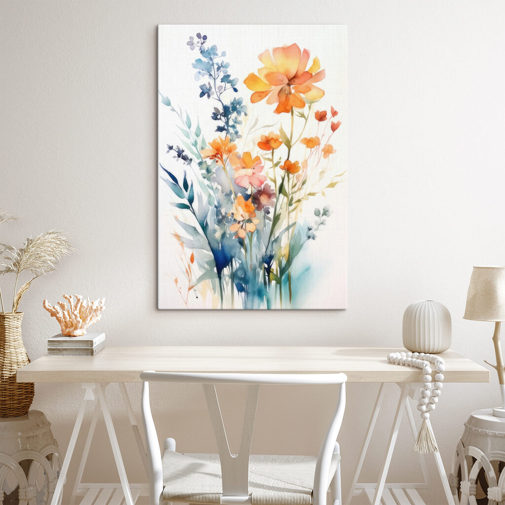 A painting of flowers and leaves