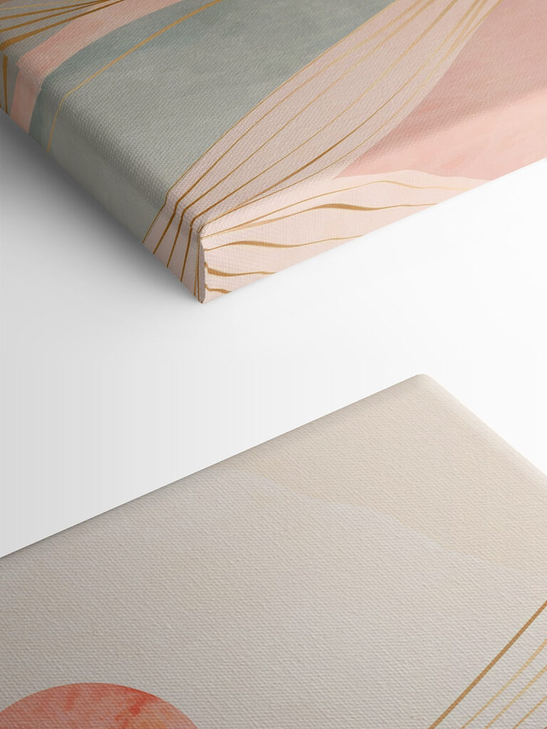 A pink and grey waves with a red sun A pink and grey waves with a red sun