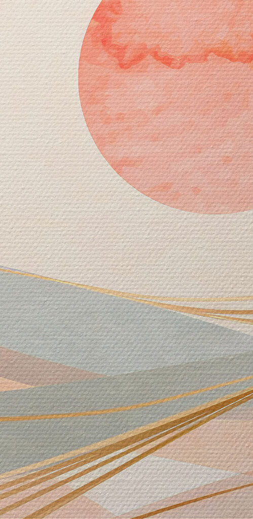 A pink and grey waves with a red sun A pink and grey waves with a red sun