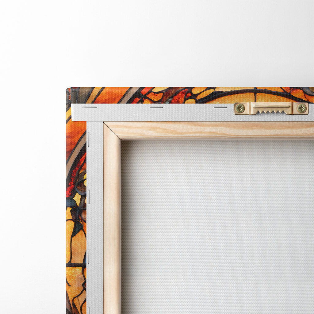 A stained glass window with a bird on a branch A stained glass window with a bird on a branch