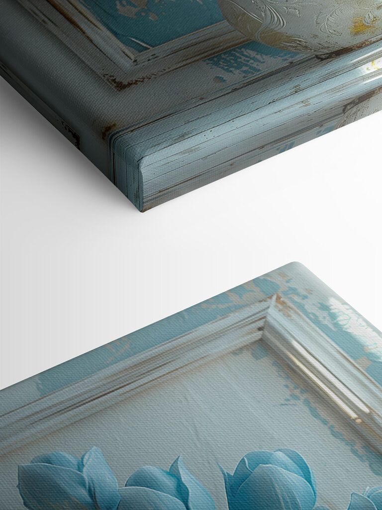 Vase of blue and yellow tulips