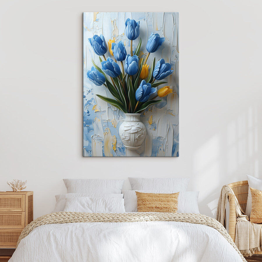 Váza s modrými tulipánmi Váza s modrými tulipánmi