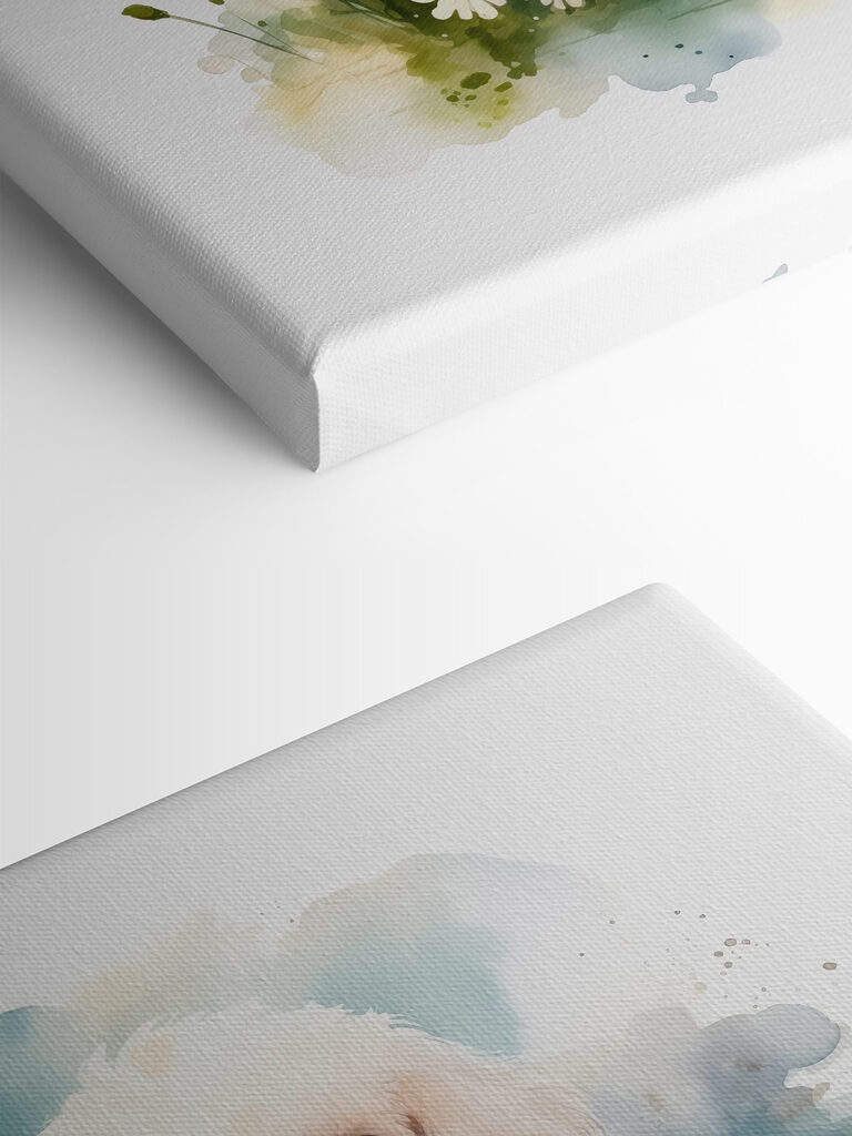 White dog sitting in a field of flowers White dog sitting in a field of flowers