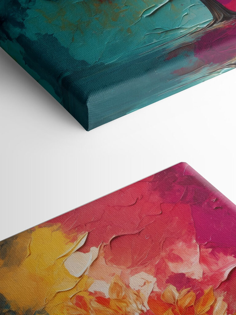 Painting of a tree with orange and blue leaves Painting of a tree with orange and blue leaves