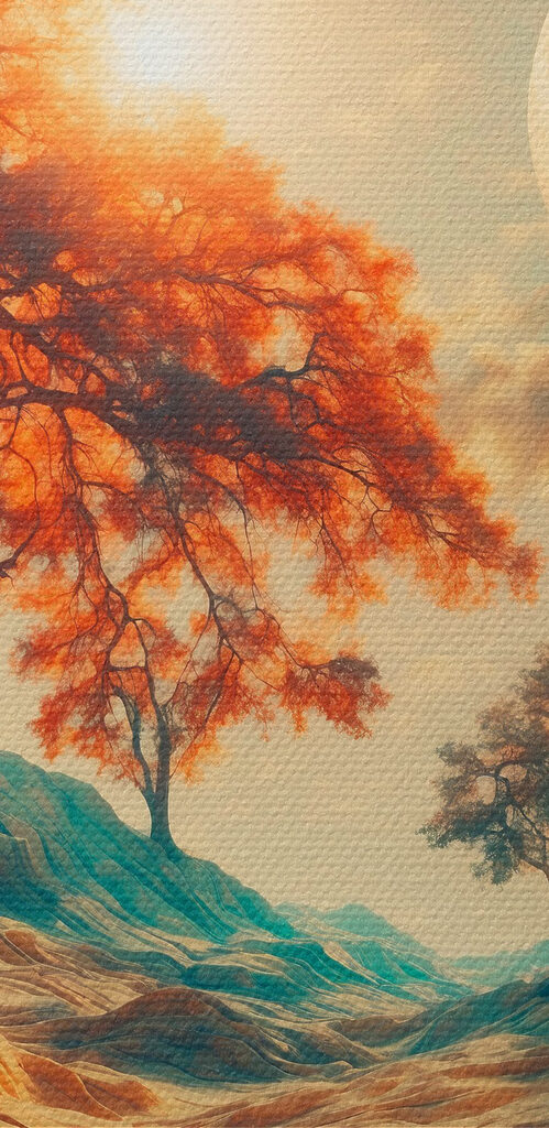 Landscape with trees and mountains and a moon Landscape with trees and mountains and a moon