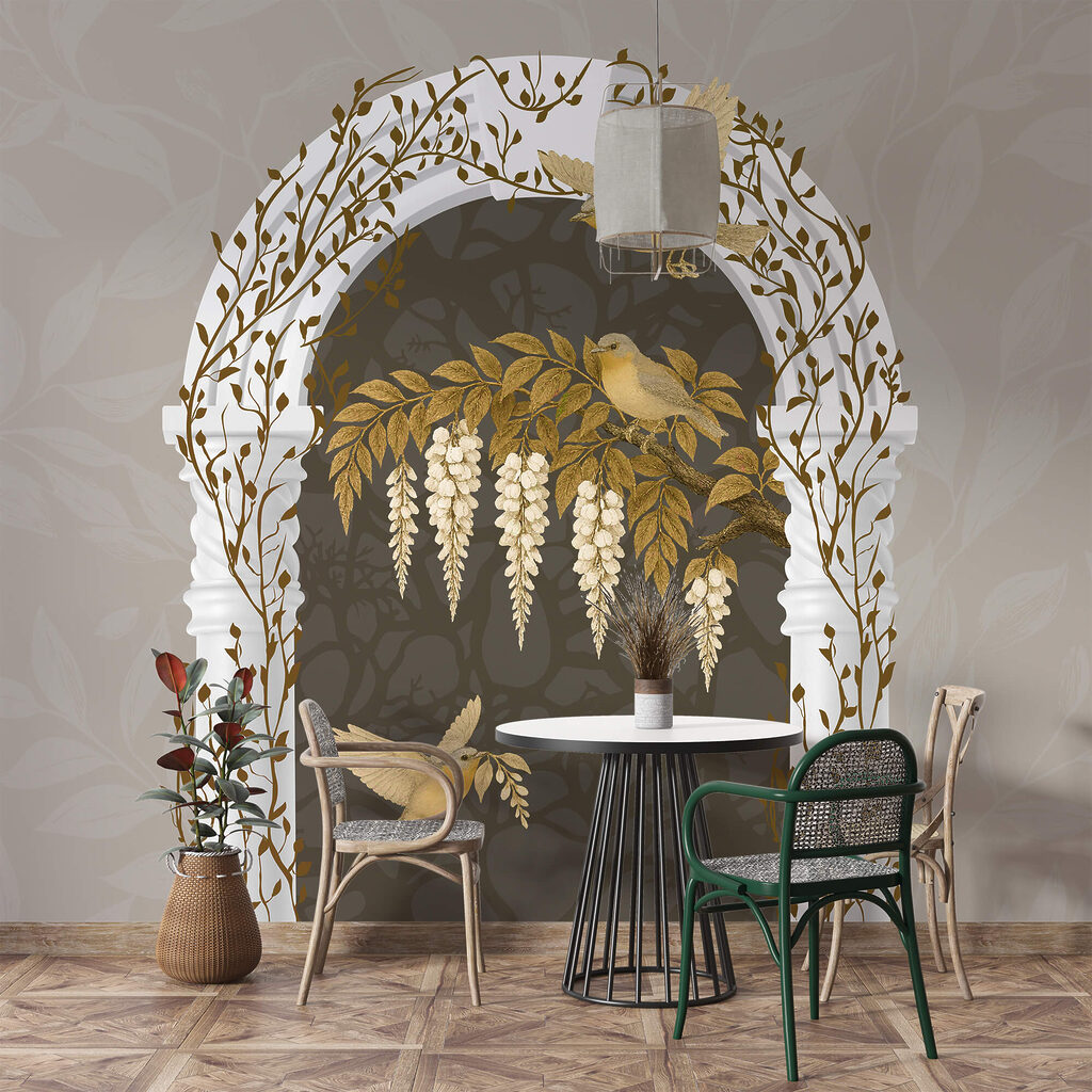 Biely oblúk s lietajúcimi vtákmi