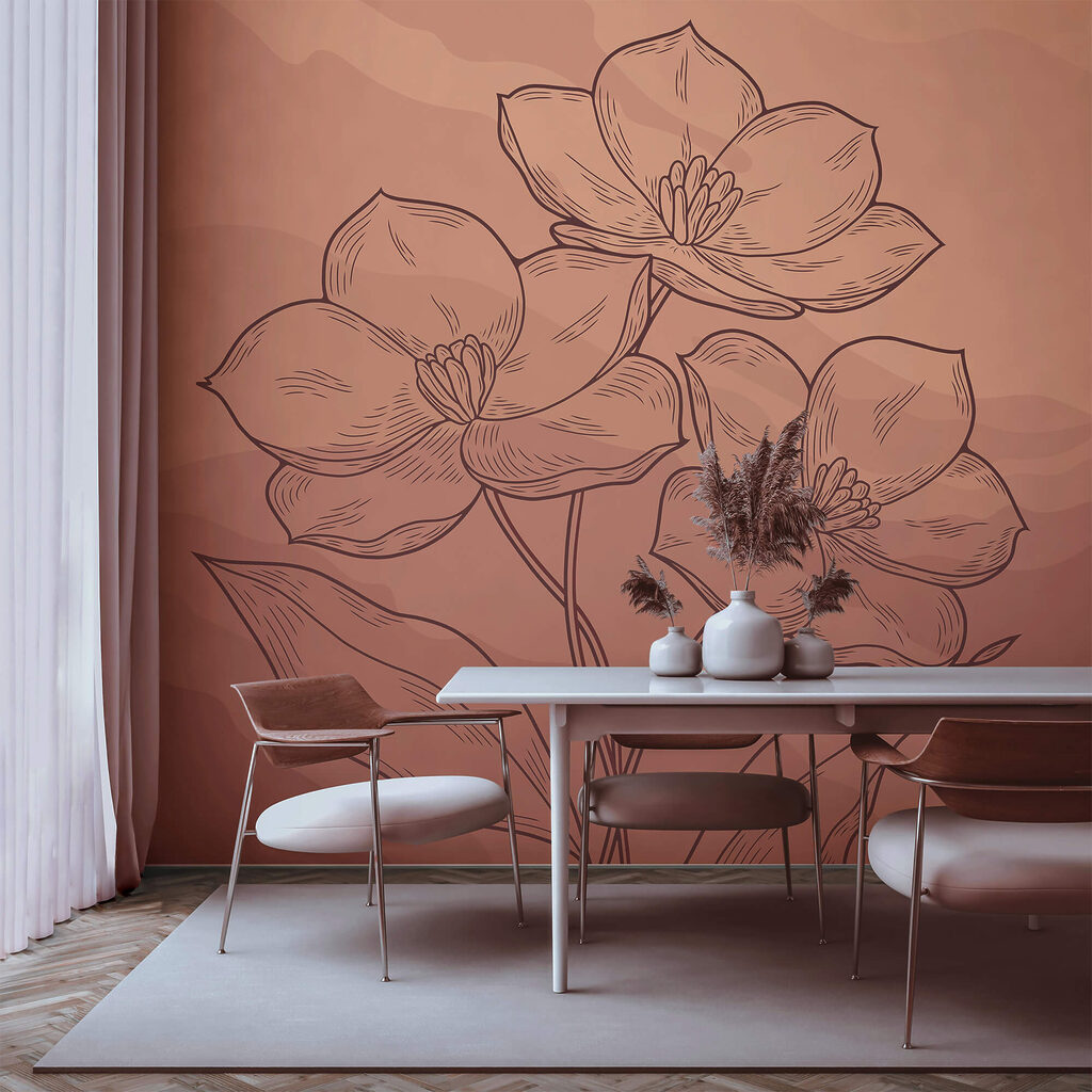 Kresba kvetov na ružovom pozadí