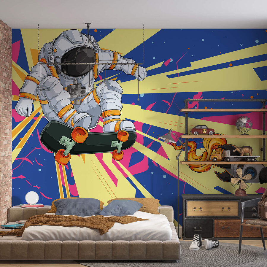 Wall murals An astronaut riding a skateboard Wall murals An astronaut riding a skateboard