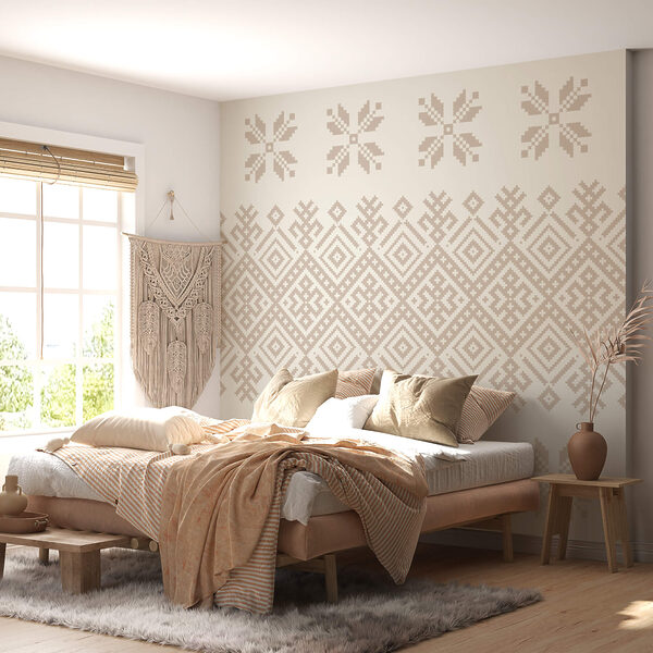 Vzor geometrických tvarov a kvetov