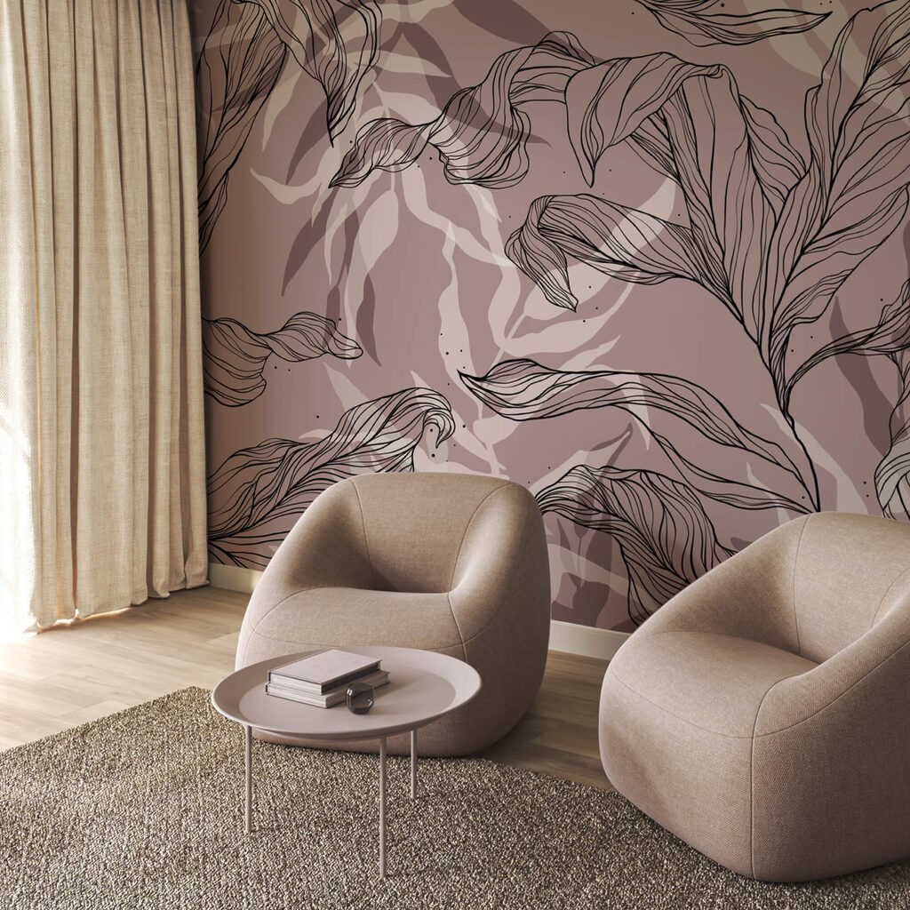 Kresba listov na ružovom pozadí