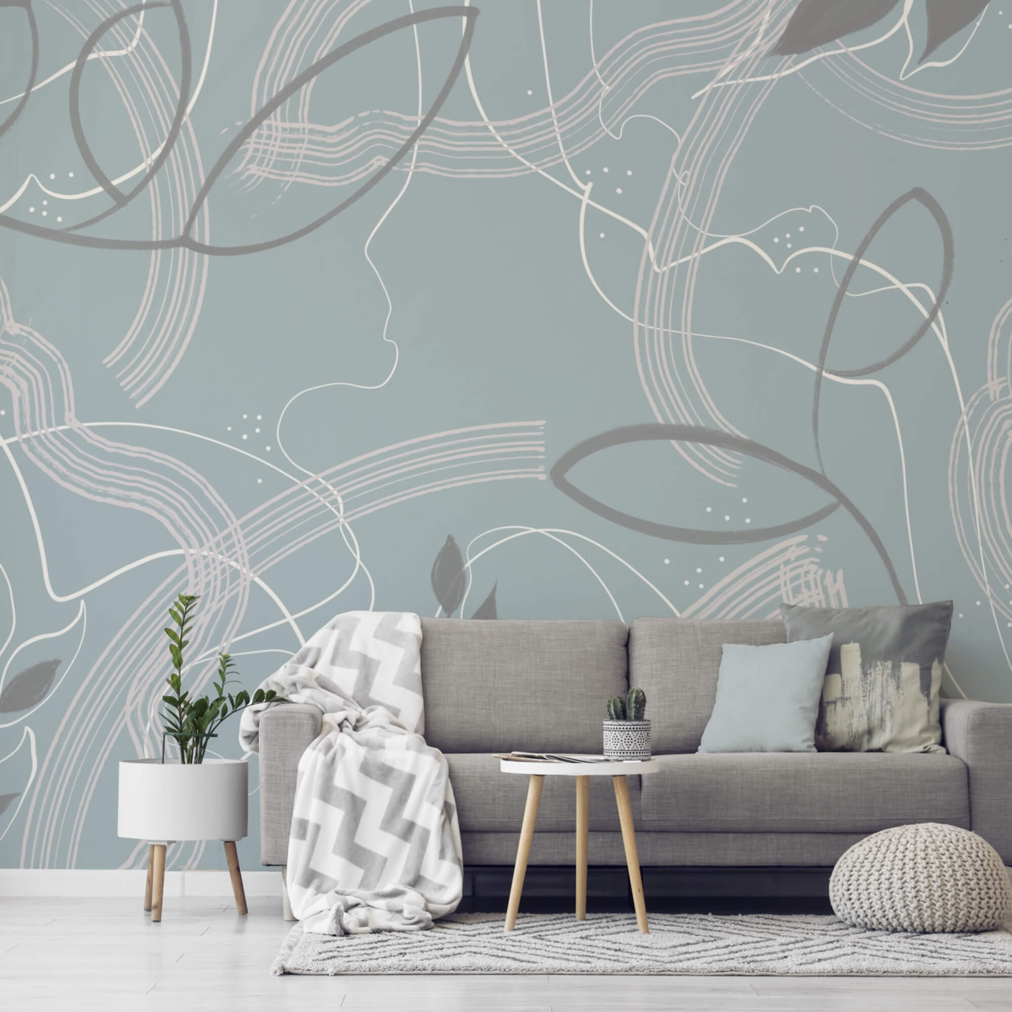 Modré a biele pozadie s listami a čiarami