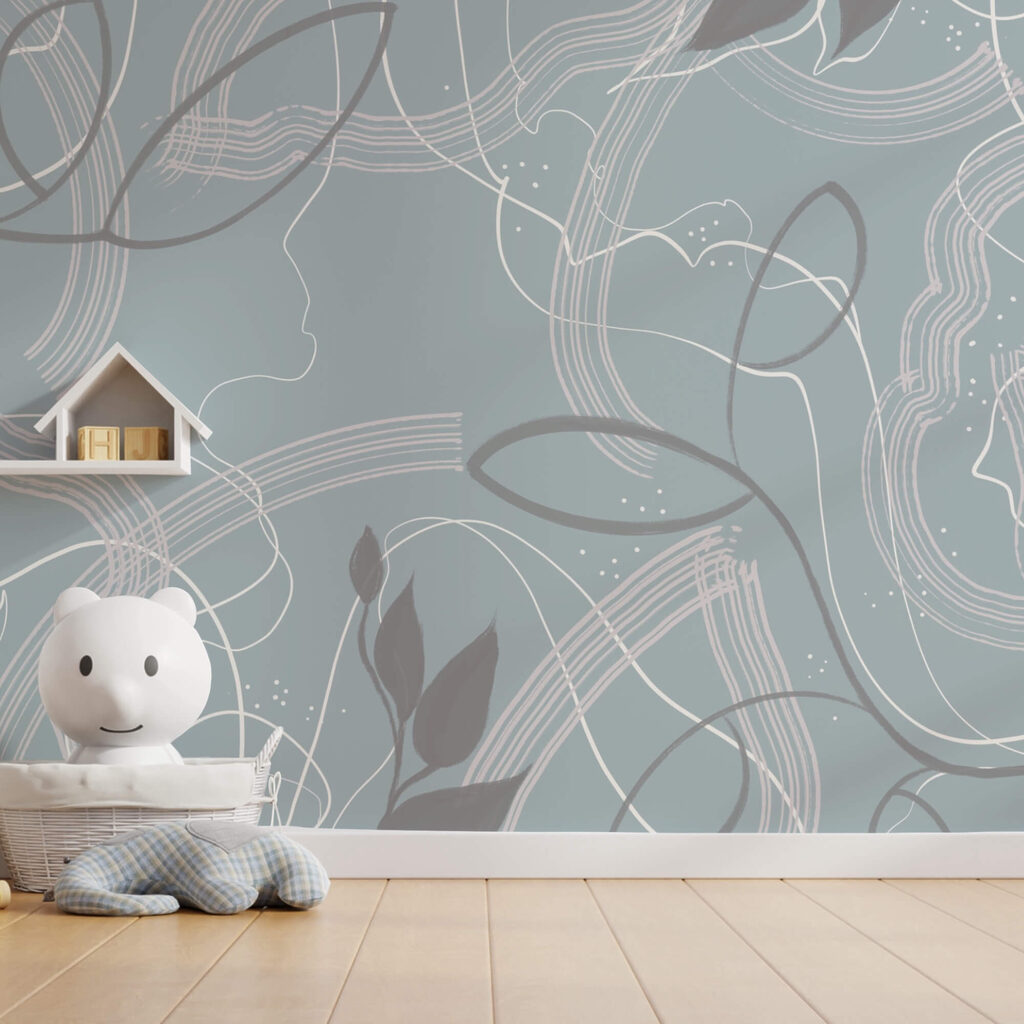 Modré a biele pozadie s listami a čiarami