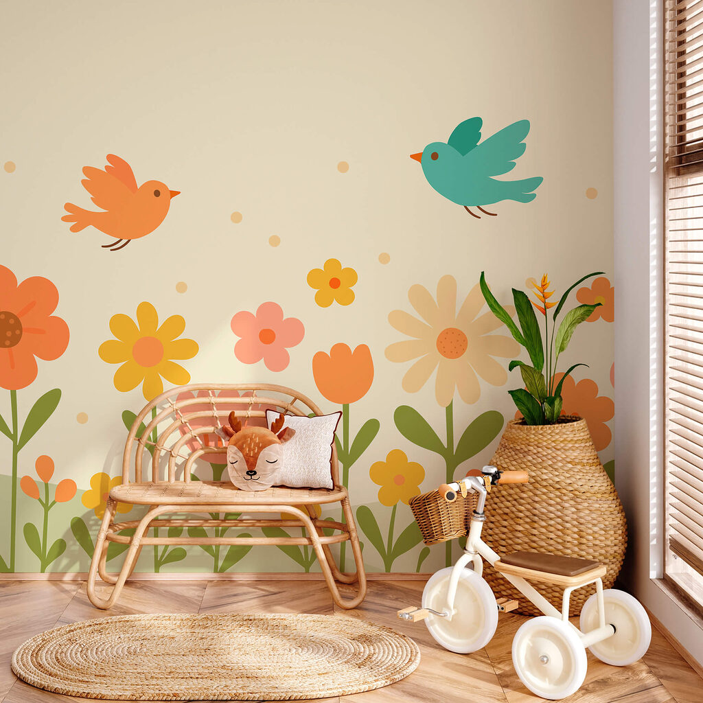 Vtáky lietajúce nad kvetmi Vtáky lietajúce nad kvetmi