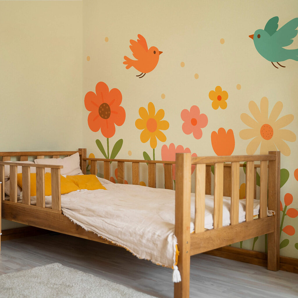 Vtáky lietajúce nad kvetmi Vtáky lietajúce nad kvetmi