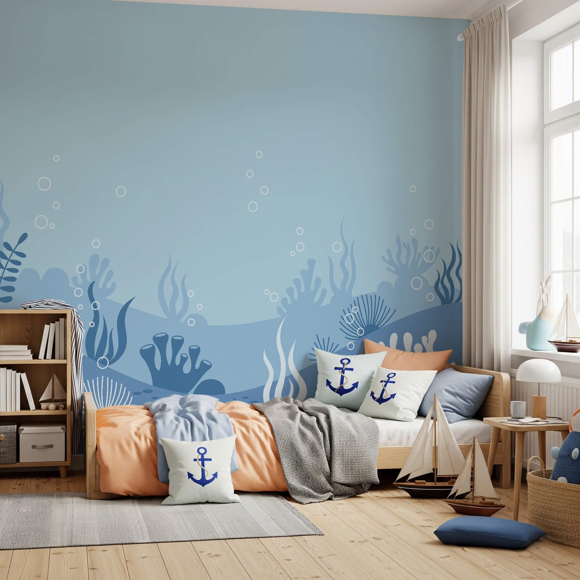 Modrá a biela podmorská scéna Modrá a biela podmorská scéna