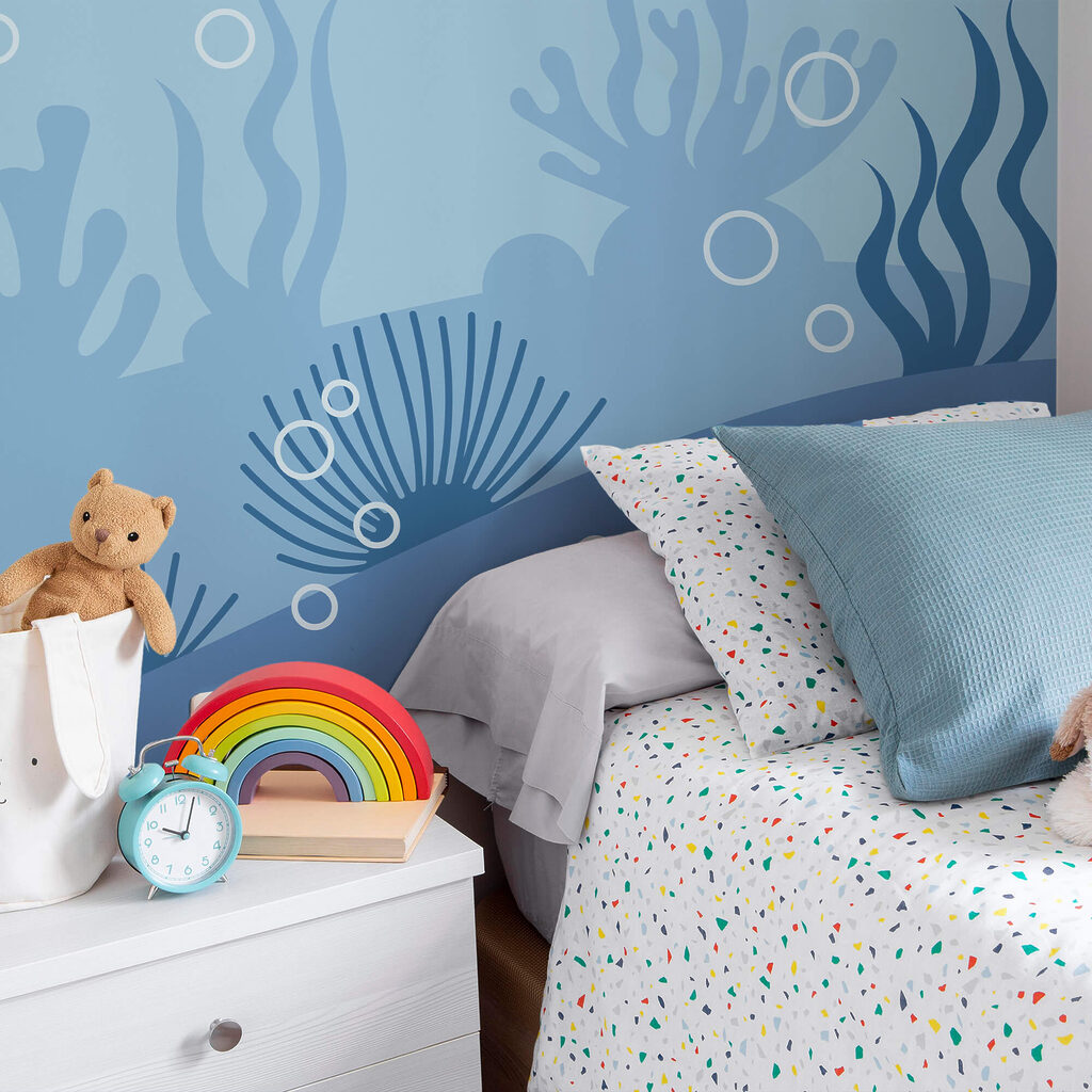 Modrá a biela podmorská scéna Modrá a biela podmorská scéna