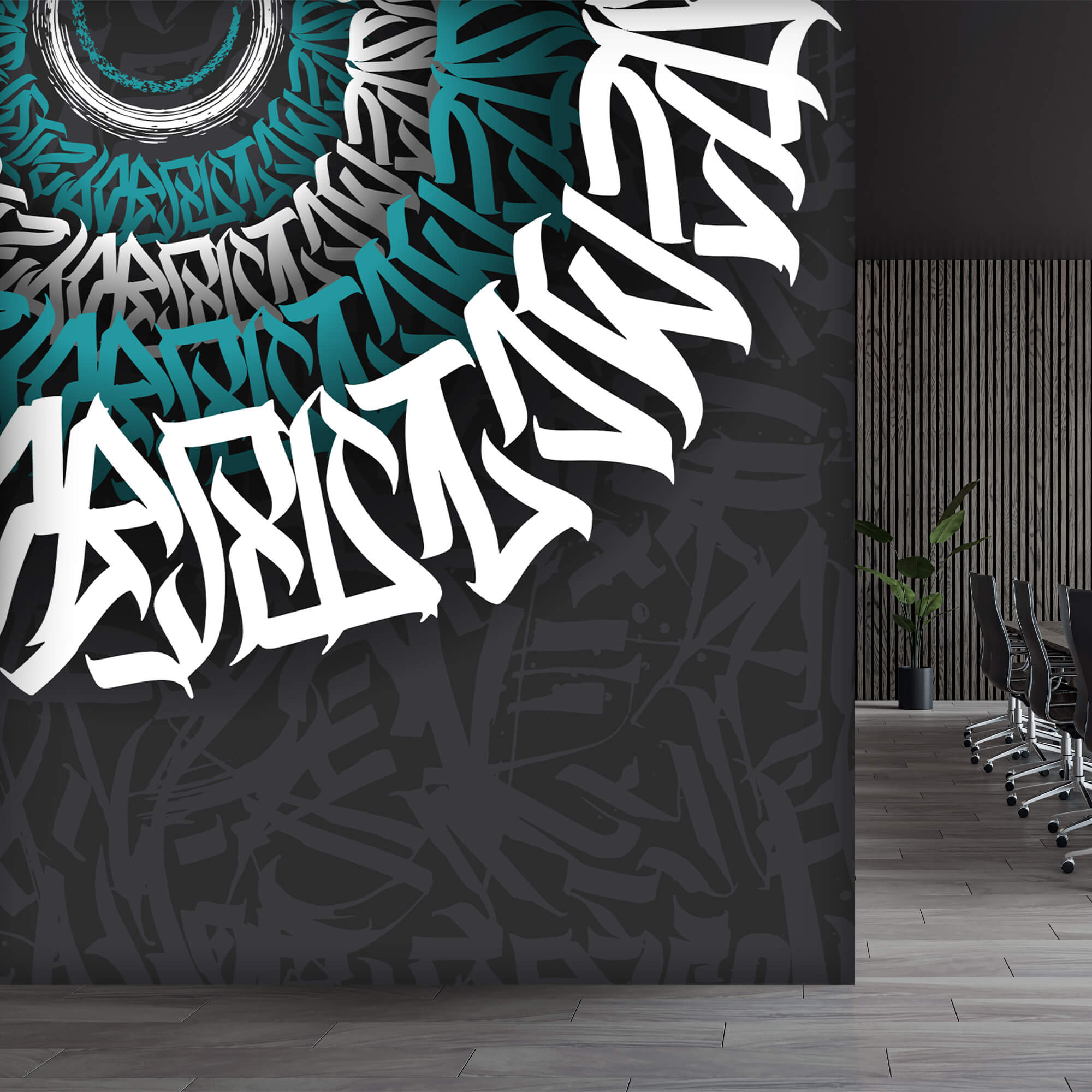 Biele a modré graffiti na čiernom pozadí Biele a modré graffiti na čiernom pozadí